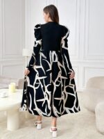 ⁦فستان طويل مناسب اسود وبيج⁩ - الصورة ⁦2⁩