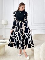 ⁦فستان طويل مناسب اسود وبيج⁩ - الصورة ⁦6⁩