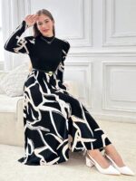 ⁦فستان طويل مناسب اسود وبيج⁩ - الصورة ⁦4⁩