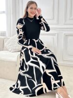 ⁦فستان طويل مناسب اسود وبيج⁩ - الصورة ⁦3⁩