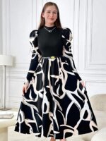 ⁦فستان طويل مناسب اسود وبيج⁩ - الصورة ⁦5⁩