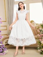 ⁦فستان أبيض طويل أنيق للحفلات⁩ - الصورة ⁦4⁩