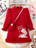 فستان شتائي احمر مع حقيبة