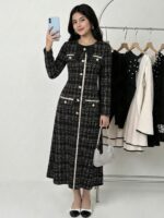 فستان أنيق طويل الأكمام اسود