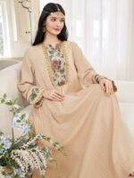 ⁦دراعة طويلة مطرز بلون بيجي⁩ - الصورة ⁦6⁩